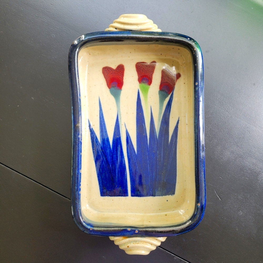 Vintage 80's Art Pottery Hand-Painted Faria & Bento Casserole Baking Dish